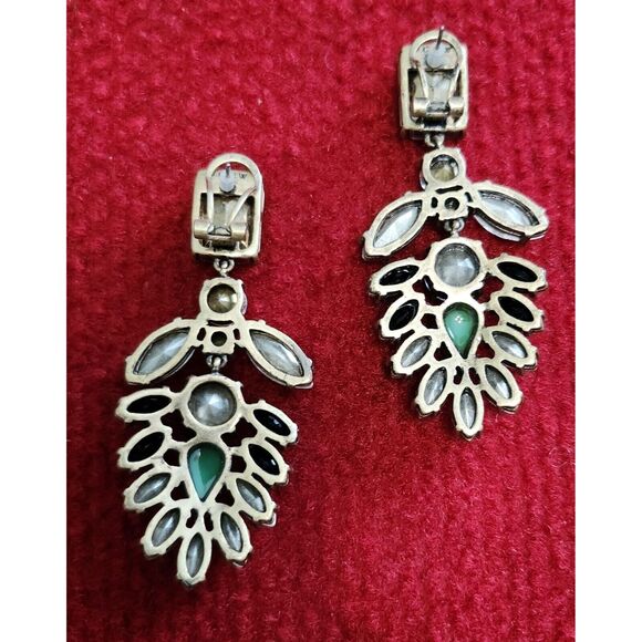 J.Crew Statement Clip-On Earrings With Crystals & Green Accents - Picture 6 of 8